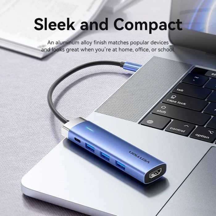 Vention USB-C Docking Station με HDMI 4K, PD, USB 3.0 x3, Μπλε Αλουμινίου (TGESB)