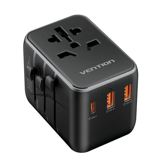 VENTION Ταξιδιωτικός Αντάπτορας Ρεύματος 3 Θυρών USB C A A Μαύρος FJEB0