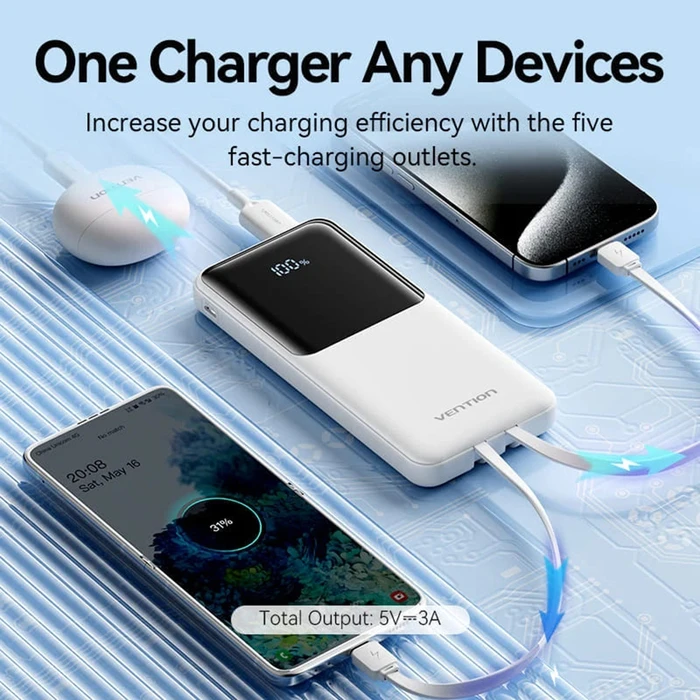 VENTION Power Bank 10000mAh 22.5W Μαύρο Led Display Type FHOB0