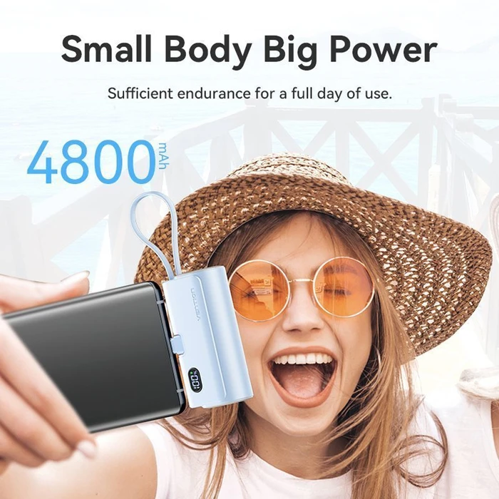 Powerbank VENTION FHQP0 4800mAh Ροζ (Foldable USB‑C + Lightning + USB‑C) 22.5W