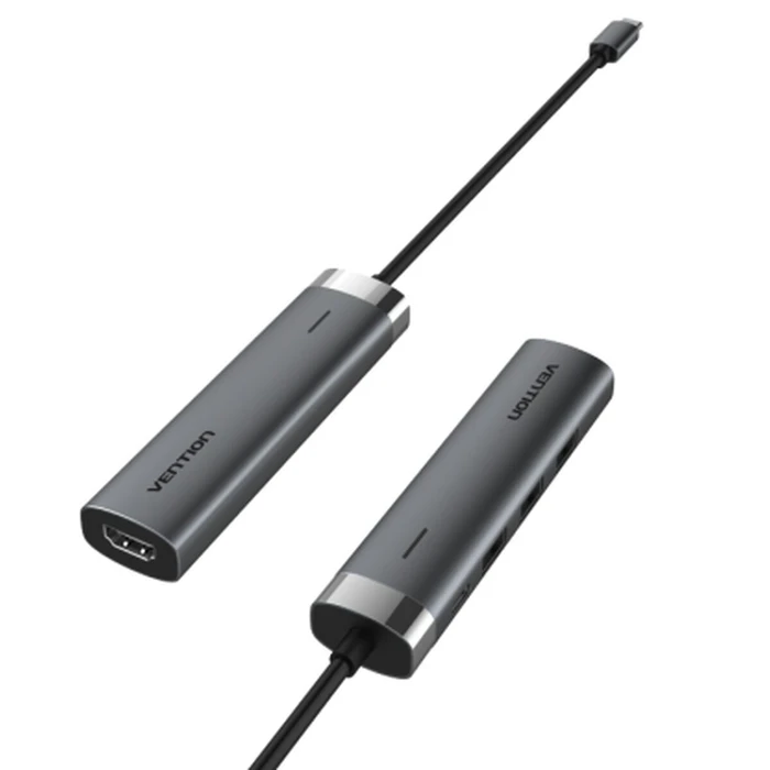 VENTION Docking Station USB C to HDMI USB 3 2 Gen 1 Type C USB 3 0 2 RJ45 PD Gray Aluminum Alloy Type TGNHB