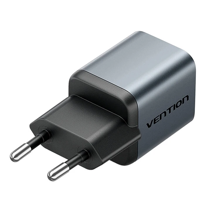 VENTION 1 Port USB C GaN Charger 20W with USB C to Lightning Cable 1M EU Plug Gray Black
