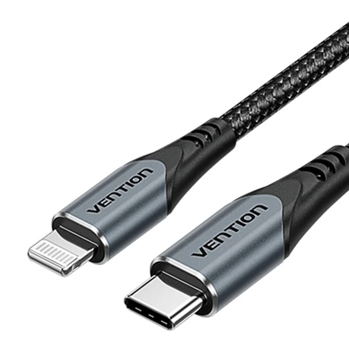 VENTION 1 Port USB C GaN Charger 20W with USB C to Lightning Cable 1M EU Plug Gray Black