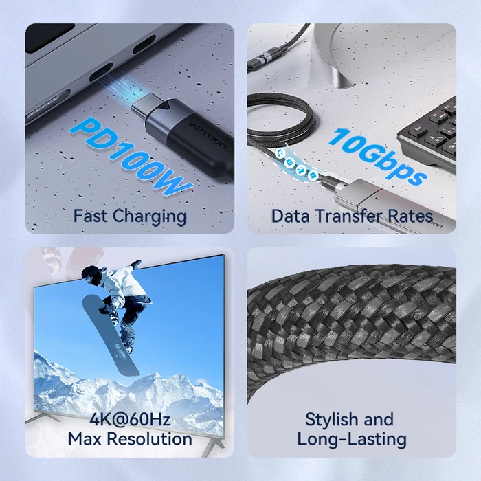 Vention Καλώδιο Επέκτασης USB C Male to C Female 10Gbps 1m Μαύρο