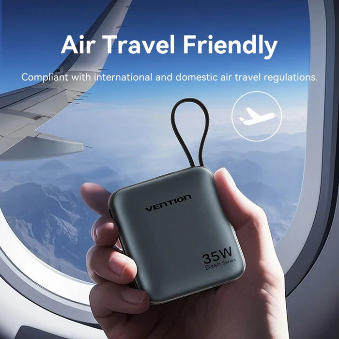 Vention 10000mAh Mini Power Bank (USB-C + USB-C/Lightning) with Built-in USB-C and Lightning Cables 35W Beige (FHFN0) (VENFHFN0)