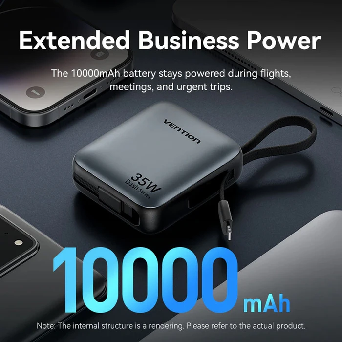 Vention 10000mAh Mini Power Bank (USB-C + USB-C/Lightning) with Built-in USB-C and Lightning Cables 35W Beige (FHFN0) (VENFHFN0)