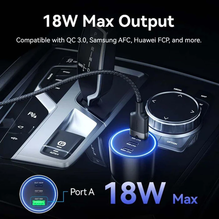 Vention Φορτιστής Αυτοκινήτου Three Port USB C C A 100W 30W 18W FFQB0 Black