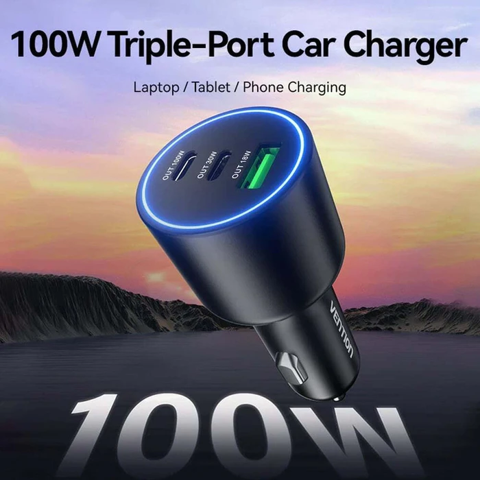Vention Φορτιστής Αυτοκινήτου Three Port USB C C A 100W 30W 18W FFQB0 Black