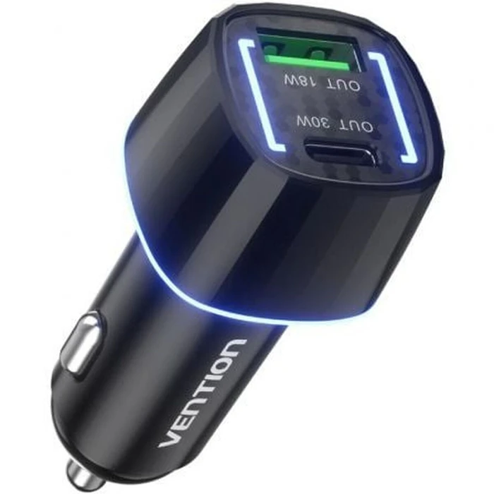 VENTION Φορτιστής Αυτοκινήτου Δύο Θυρών USB C και A 30W 18W Μαύρο ABS FFRB0