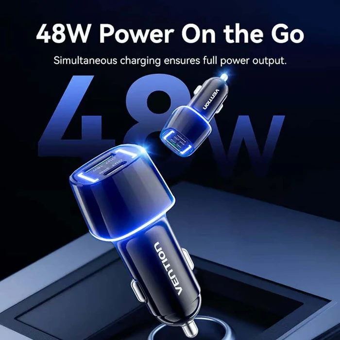 VENTION Φορτιστής Αυτοκινήτου Δύο Θυρών USB C και A 30W 18W Μαύρο ABS FFRB0