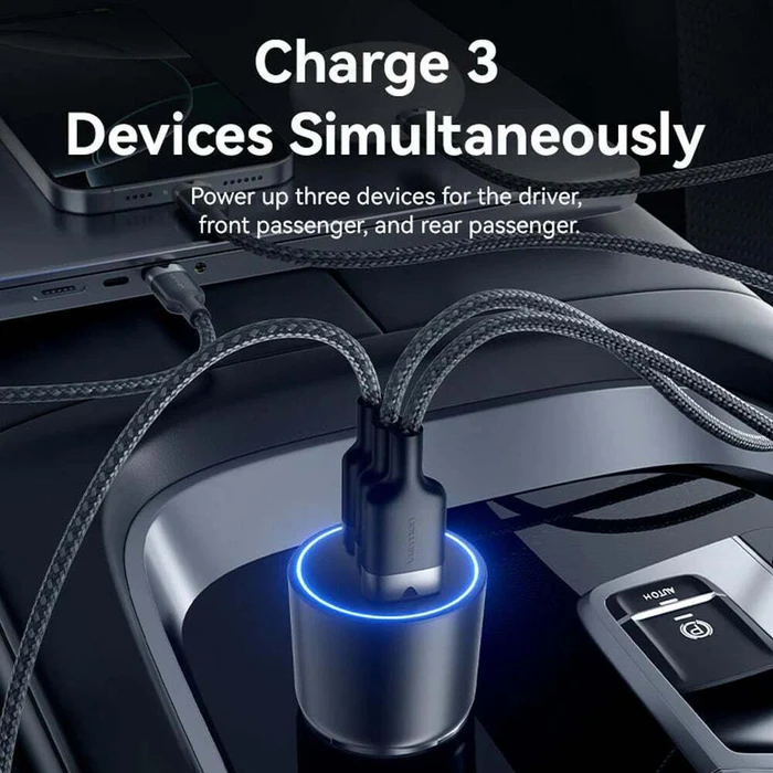 Vention Φορτιστής Αυτοκινήτου Three-Port USB C C A 100W 65W 36W Black ABS FFPB0