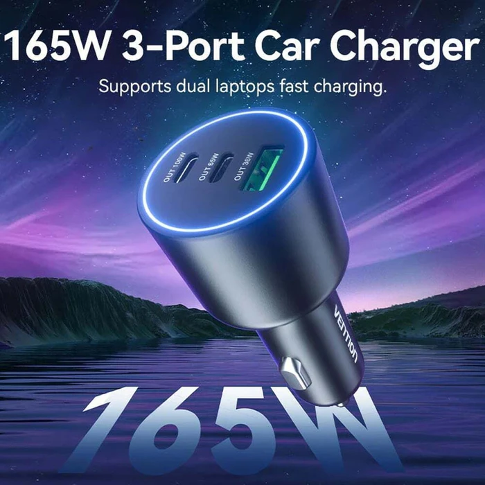 Vention Φορτιστής Αυτοκινήτου Three-Port USB C C A 100W 65W 36W Black ABS FFPB0