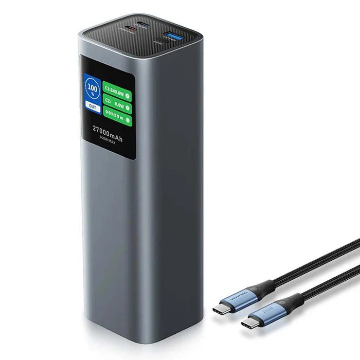 Vention 27000mAh Power Bank (USB-C + USB-C/USB-C/USB-A) 140W Gray LED Display Type (FKEH0) (VENFKEH0)
