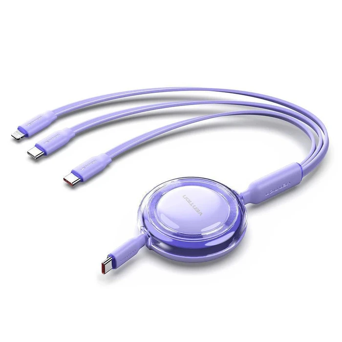 VENTION Καλώδιο Φόρτισης Retractable 3 σε 1 USB Type A σε USB C Lightning Purple