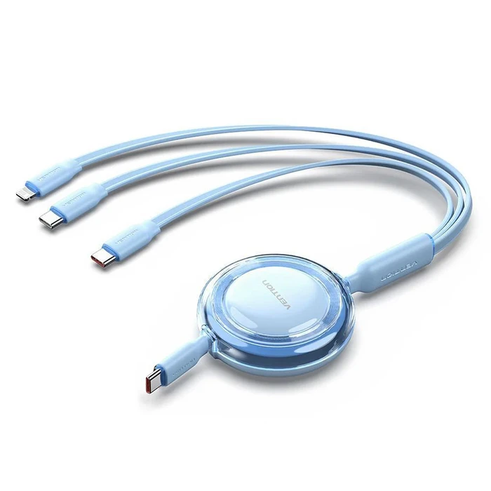 VENTION Καλώδιο Φόρτισης 3 in 1 USB 2 0 Type C Male to USB C Male USB C Male και Lightning Male 5A Retractable 1 1M Blue TRKSBE
