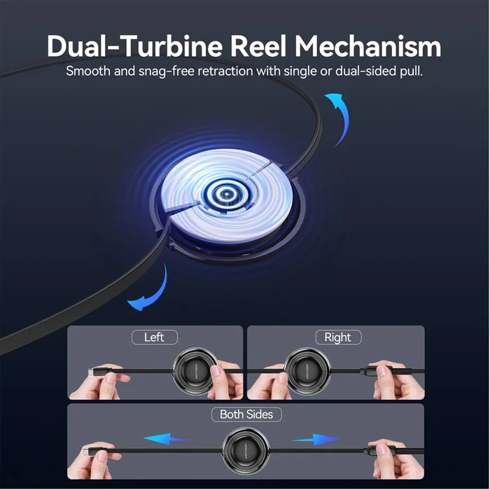 VENTION USB Cable 3 in 1 USB 2 0 Type C Male to USB C Male USB C Male and Lightning Male 5A Retractable 1 1m Blue TRKSBE