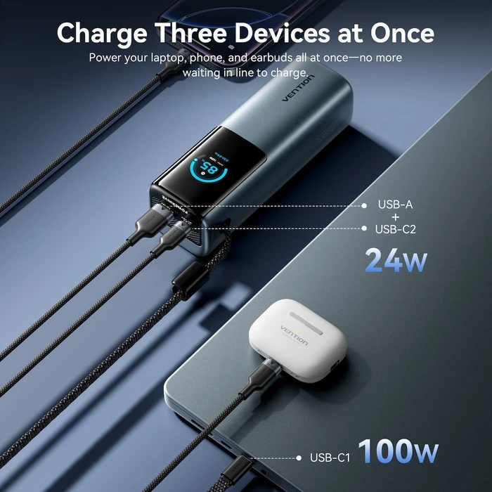 VENTION Powerhive 20000mAh 165W Power Bank (USB-C + USB-A) Γκρι TFT