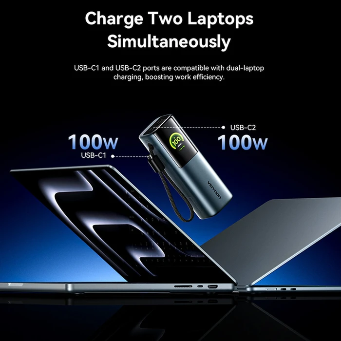 VENTION Powerhive Power Bank 27000mAh 200W με TFT οθόνη (USB-C/USB-C/USB-A) - Γκρι