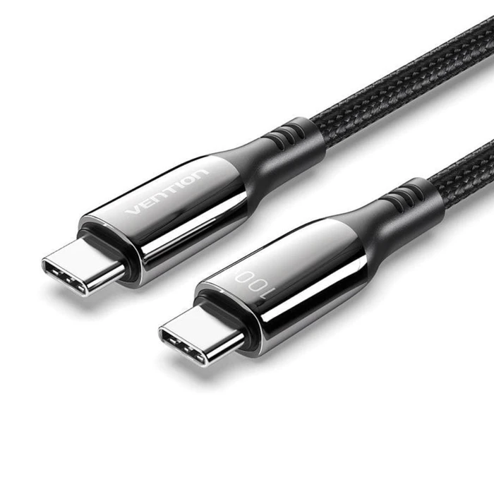 USB Cable VENTION Nylon Braided USB 2.0 C Male to C Male 5A Cable 2M Black Zinc Alloy Type