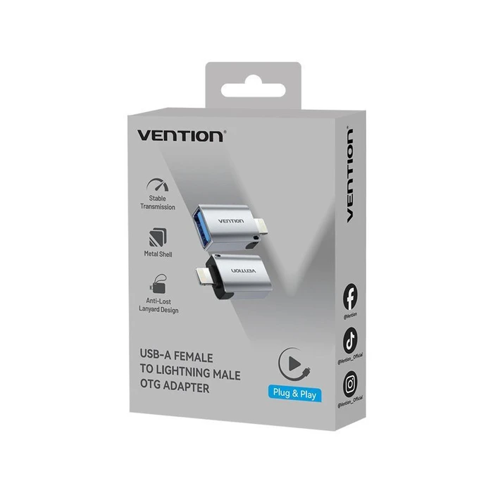 VENTION USB-A Female to Lightning Male OTG Adapter Gray Aluminum Alloy Type CUCH0