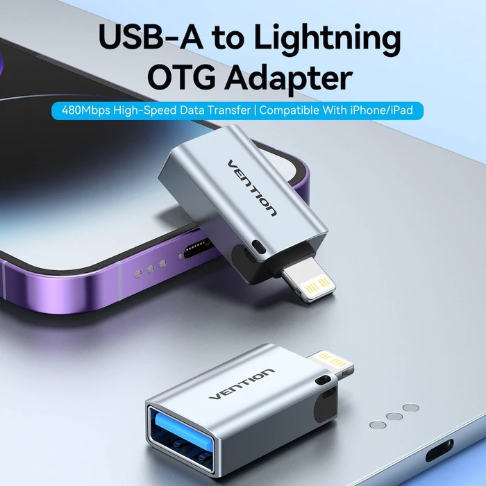 VENTION USB-A Female to Lightning Male OTG Adapter Gray Aluminum Alloy Type CUCH0