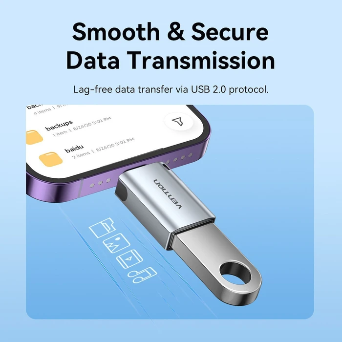 VENTION USB-A Female to Lightning Male OTG Adapter Gray Aluminum Alloy Type CUCH0