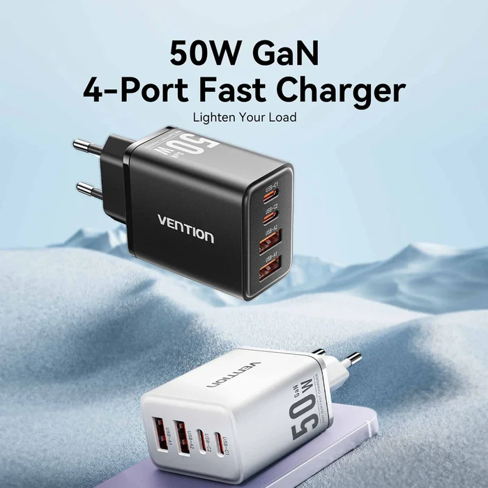 VENTION Φορτιστής GaN 4 Θυρών USB C C A A 30W 20W 18W 18W EU Μαύρο