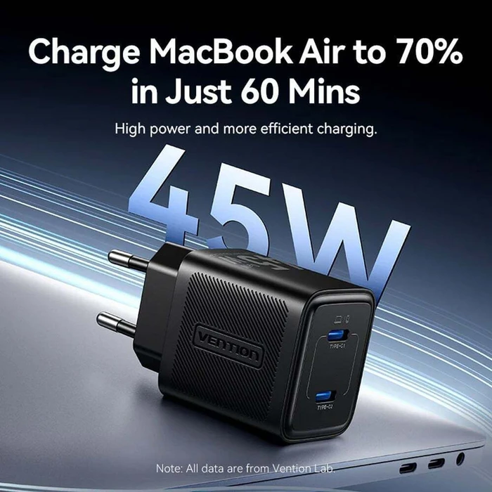 VENTION Φορτιστής USB C C GaN 45W 45W με καλώδιο USB C σε USB C 5A 1m EU Plug Γκρι TZ FCFH0 EU VENTZ FCFH0 EU