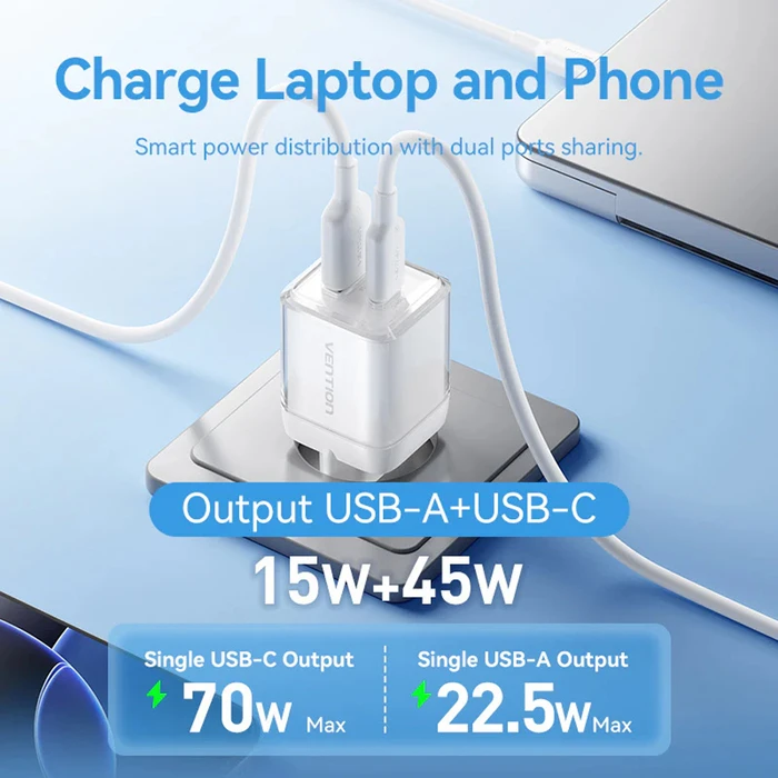 VENTION Φορτιστής GaN 2 Θυρών USB C A 70W 22 5W με Καλώδιο USB C σε USB C 1M EU Plug Pink TZ FCGP0 EU