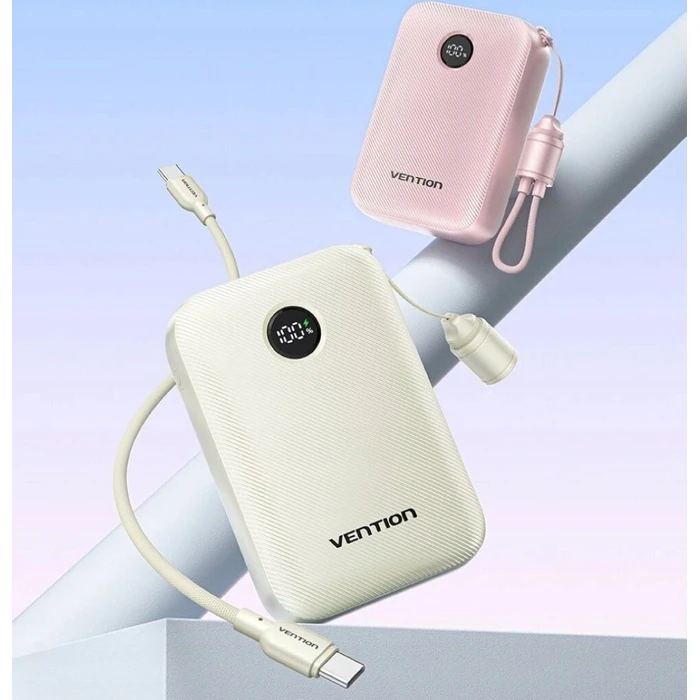 Vention 20000mAh Power Bank (USB-C + USB-C/USB-C/USB-A) with Built-in USB-C to USB-C Cable 22.5W Beige LED Display Universal Type (FKBN0-C-TY) (VENFKBN0-C-TY)