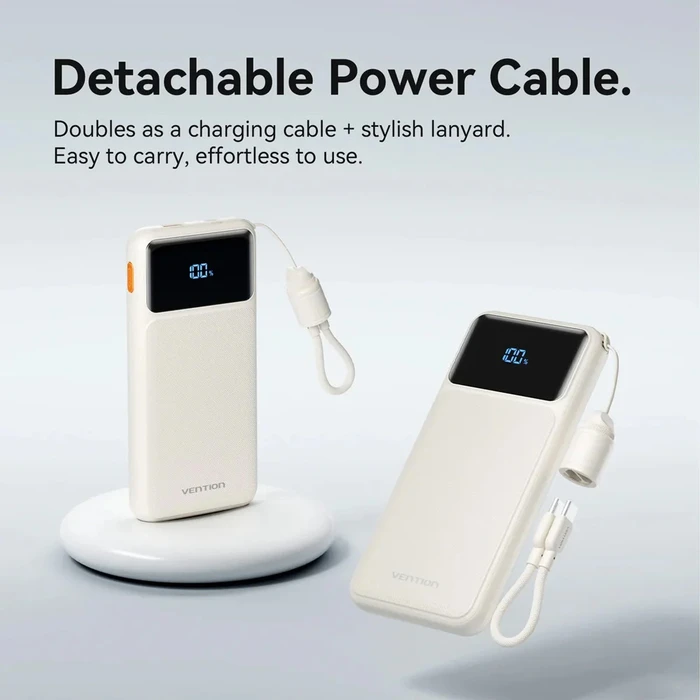 VENTION 10000mAh Power Bank (XGYB0-39-TY) 22.5W USB-C + USB-A Built-in Cable LED Display Black