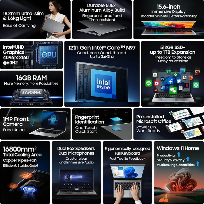 Blackview AceBook 8 15.6" Intel® N150 16GB RAM 512GB SSD Windows 11 Home (1I2BLV-ACEBOOK8N150) (BVI1I2BLV-ACEBOOK8N150)