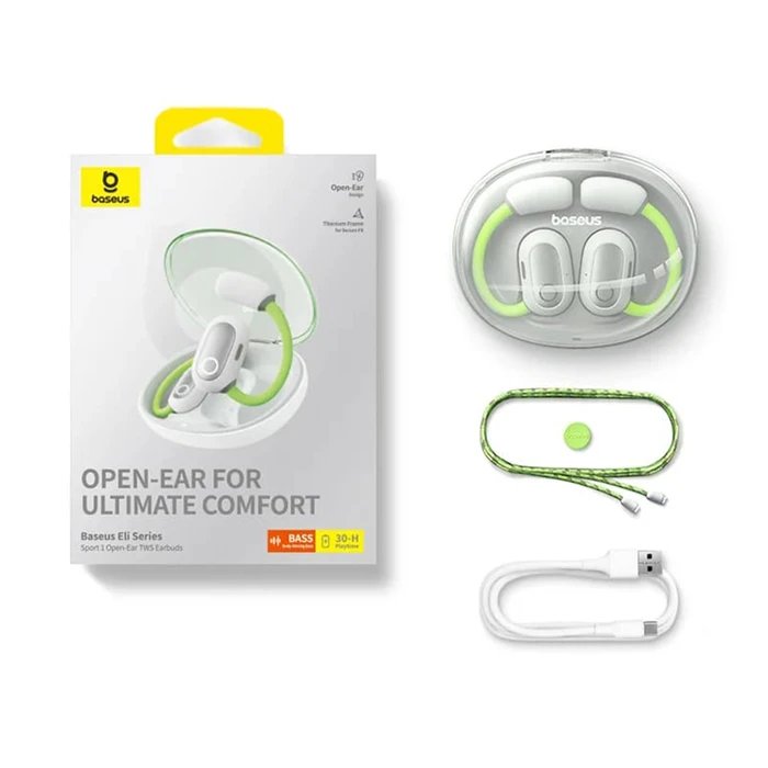 Baseus Eli Sport 1 PM20A Open Ear Bluetooth Handsfree Ακουστικά με Αντοχή στον Ιδρώτα και Θήκη Φόρτισης - Aurora Green