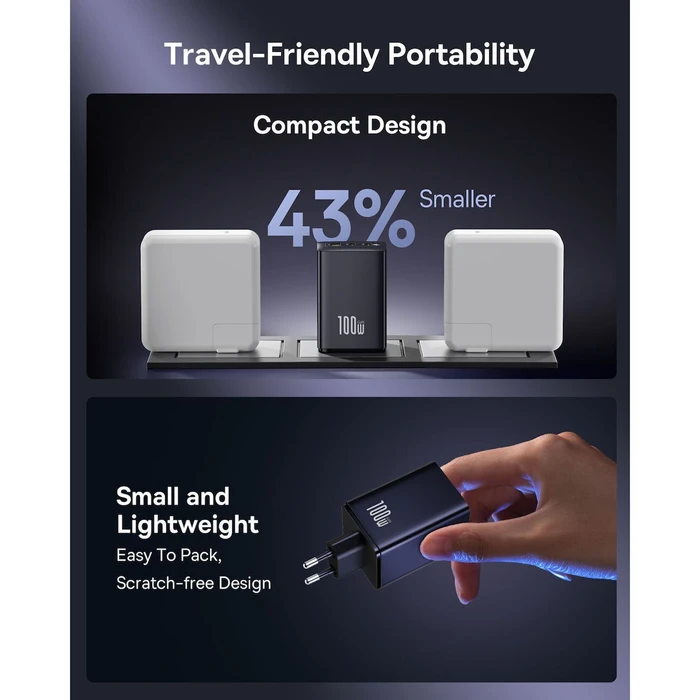 Φορτιστής τοίχου Baseus EnerFill FE11 100W (2x USB-C + 1x USB-A) - Μαύρος