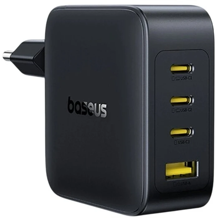 Baseus EnerFill FH11 140W GaN Wall Charger — 3x USB-C PD + 1x USB-A, Quick Charge 3.0, Black