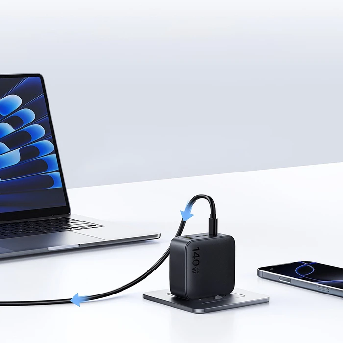Baseus EnerFill FH11 140W GaN Wall Charger — 3x USB-C PD + 1x USB-A, Quick Charge 3.0, Black