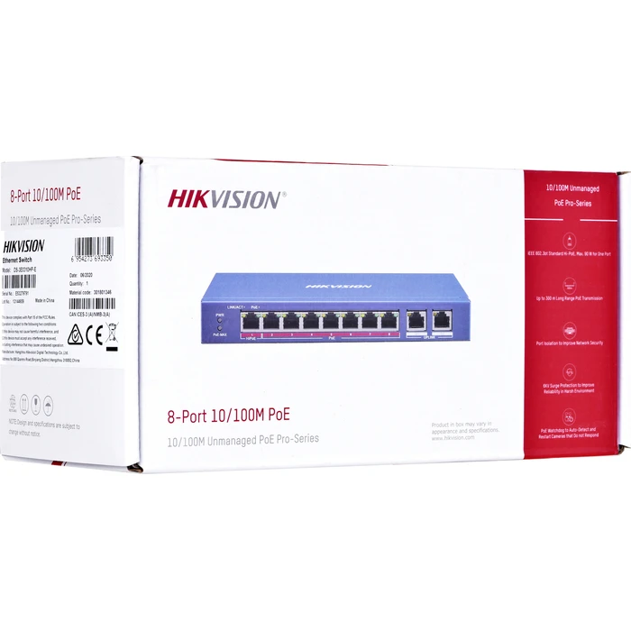 Hikvision DS-3E0310HP-E Unmanaged L2 PoE Switch (8 PoE x 10/100 + 2 Gigabit uplink)