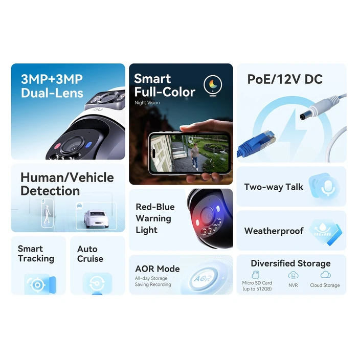 Imou IPC-PS70FP-6M0 IP Διπλή Εξωτερική Κάμερα Παρακολούθησης 3MP+3MP Αδιάβροχη με Μικρόφωνο και Φακό 3.6mm