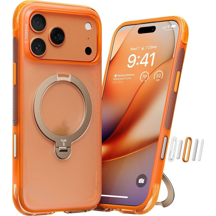 Torras Ostand Spin Air Θήκη iPhone 17 Pro Max Συμβατή με MagSafe Horizon Orange