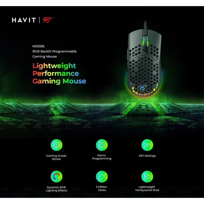 Havit MS1036 RGB Gaming Ποντίκι 7200 DPI Μαύρο