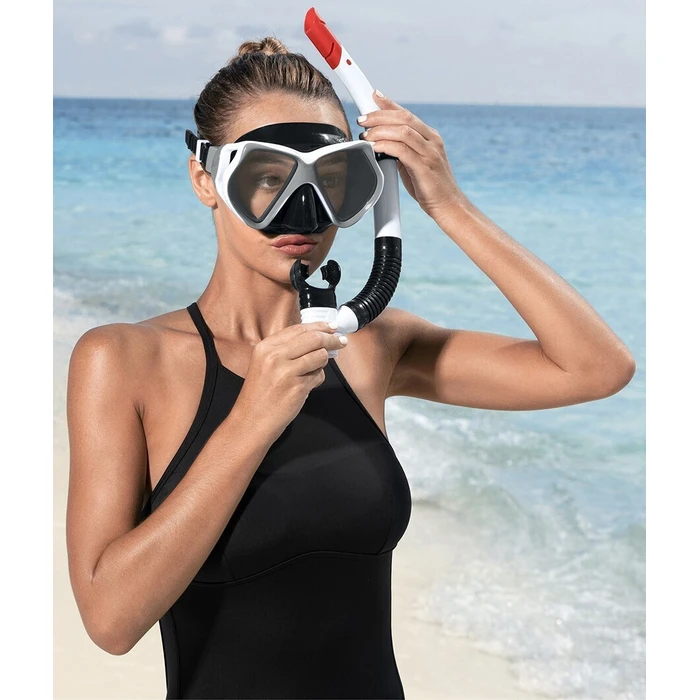 Bestway Γυαλιά Καταδύσεων με Σωλήνα Λευκό Γκρι Ενηλίκων