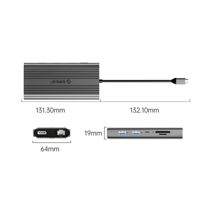 Orico XDR 12in1 USB-C Docking Station με 2x HDMI/DisplayPort 4K PD 100W Ethernet - Γκρι