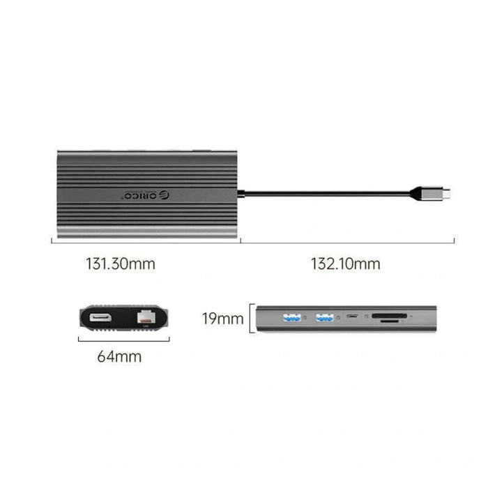 Orico XDR 12in1 USB-C Docking Station με 2x HDMI/DisplayPort 4K PD 100W Ethernet - Γκρι