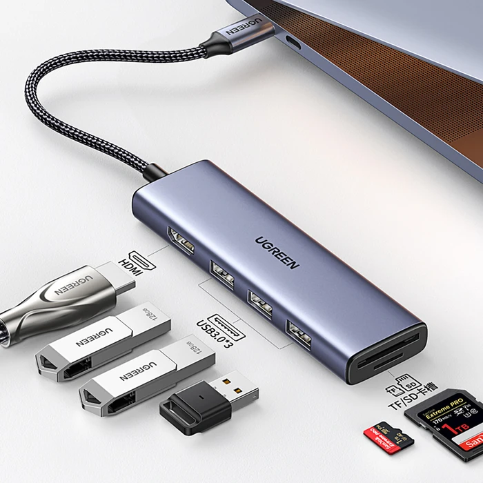 UGREEN Adapter HUB CM511 USB-C to HDMI 3x USB-A 3.0 SD TF