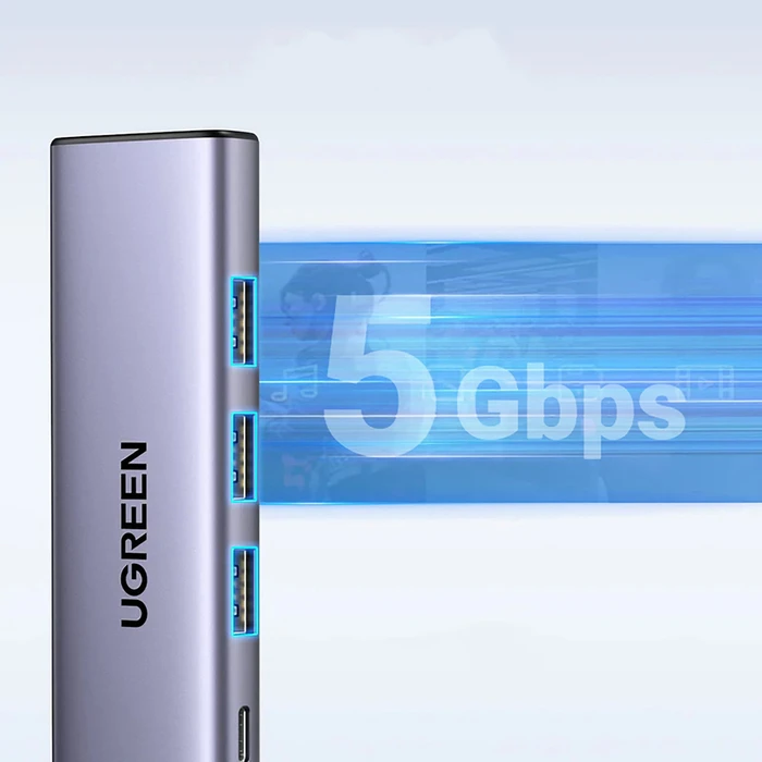 UGREEN Κόμβος USB C CM511 HDMI 4K 60Hz 3x USB 3 0 5Gbps PD 100W ασημί 15597