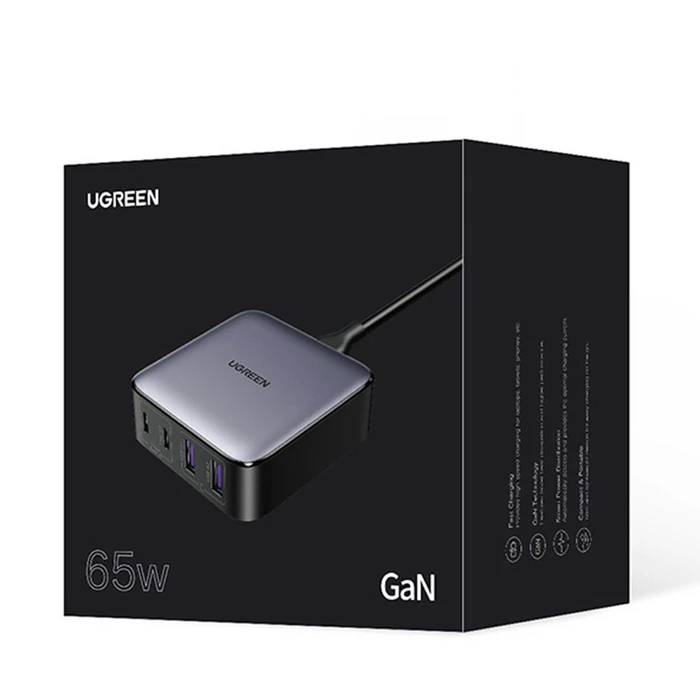 UGREEN Φορτιστής Ugreen Nexode CD327 2x USB-C 2x USB-A GaN 65W grey 90747B