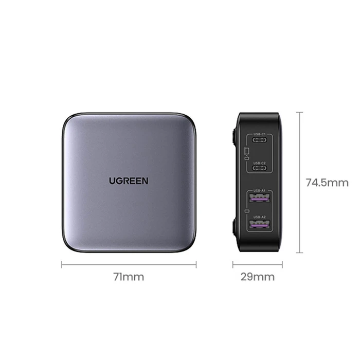 UGREEN Φορτιστής Ugreen Nexode CD327 2x USB-C 2x USB-A GaN 65W grey 90747B