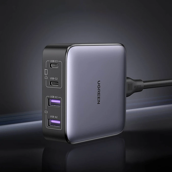 UGREEN Φορτιστής Ugreen Nexode CD327 2x USB-C 2x USB-A GaN 65W grey 90747B