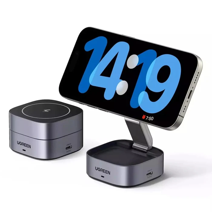 UGREEN Φορτιστής Ασύρματος 2 σε 1 για iPhone AirPods W256 20W Μαύρος με Καλώδιο USB C σε USB C 1m 35278