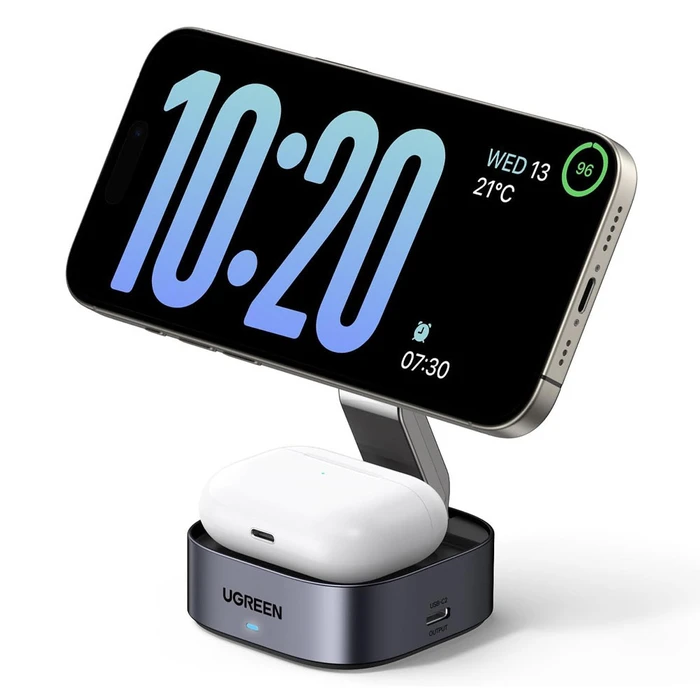 UGREEN Φορτιστής Ασύρματος 2 σε 1 για iPhone AirPods W256 20W Μαύρος με Καλώδιο USB C σε USB C 1m 35278